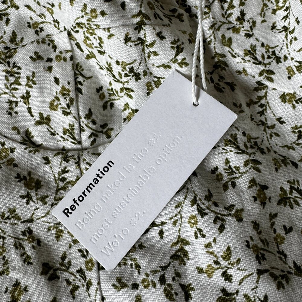 Reformation Desiree Green and White Floral (Ivy) Linen Dress, Size 0, NWT - Picture 5 of 7